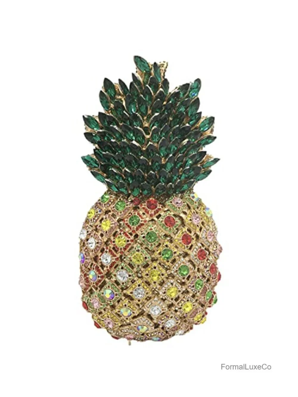 Rhinestone Pineapple Clutch Purse with Detachable Chain Straps - Evening Bag